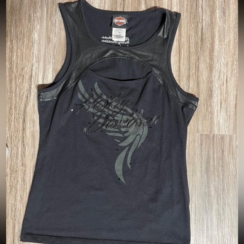 Black part leather Harley Tank